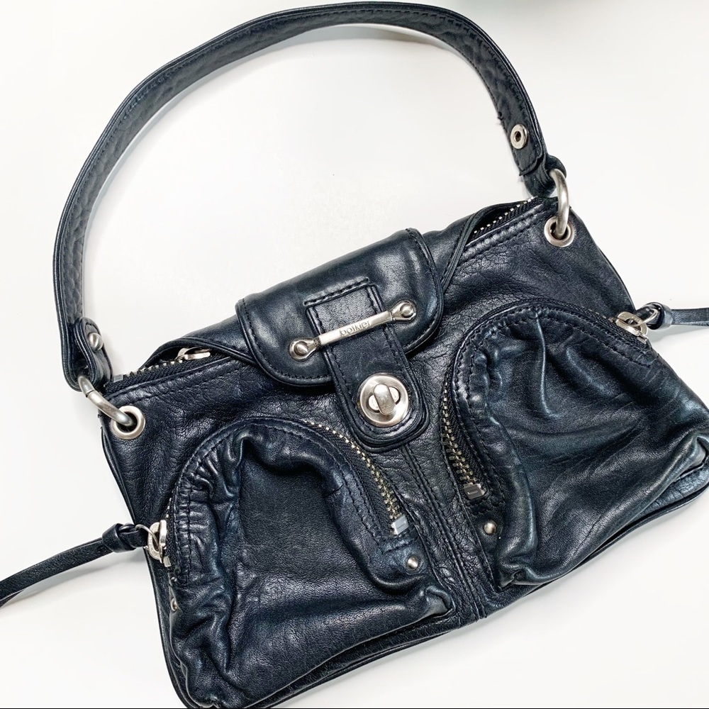 Botkier Black Leather Shoulder Bag with Front Pockets - Picture 8 of 8